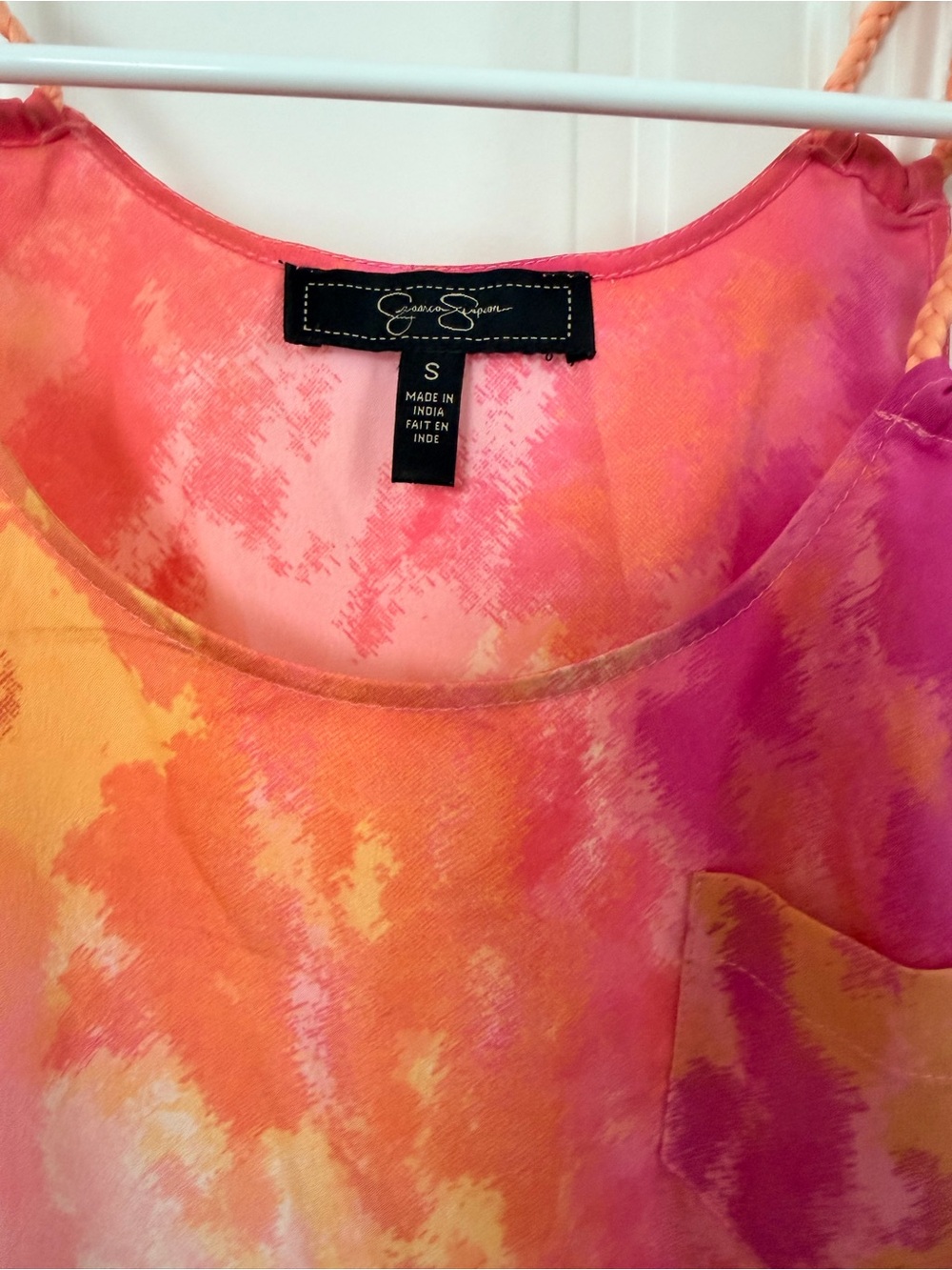 Gianni Bini Pink Orange Yellow Tie-Dye Pocket Tank